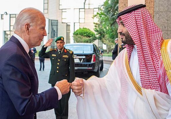 US President Joe Biden fist bumps Saudi Crown Prince Mohammed bin Salman (MBS) in Riyadh in July 2022. Photo: Geopolitical Economy/File photo.