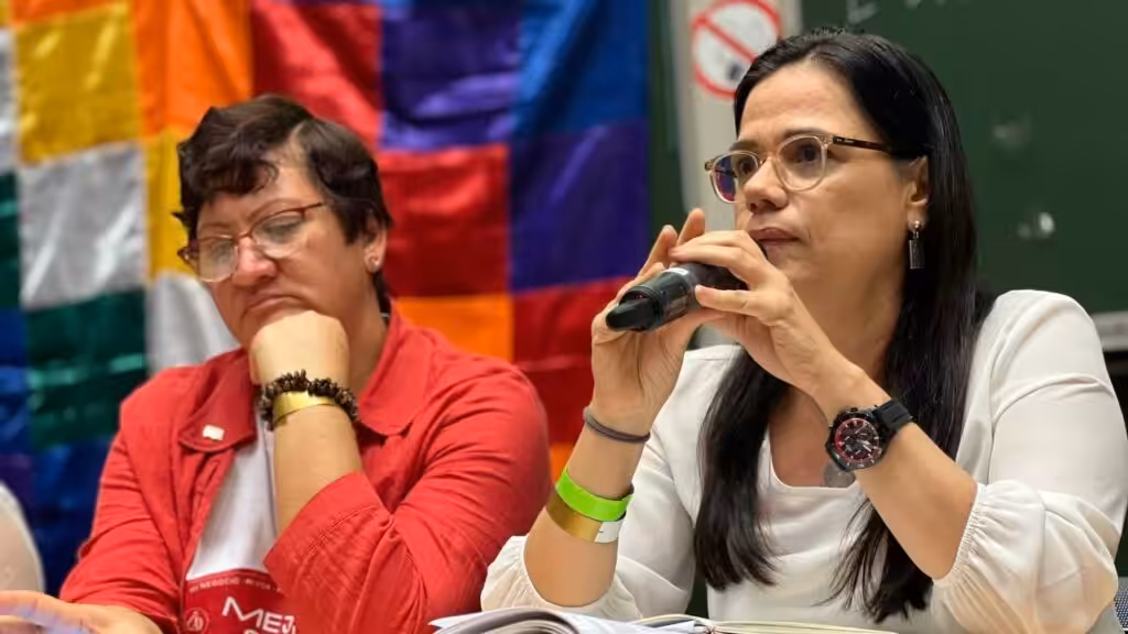 Blanca Eekhout, member of Venezuela's National Assembly, speaks at an event. Photo: Grecia Colmenares.