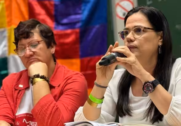 Blanca Eekhout, member of Venezuela's National Assembly, speaks at an event. Photo: Grecia Colmenares.