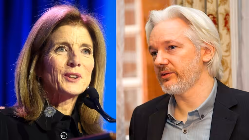 US Ambassador to Australia Caroline Kennedy (left) and Julian Assange (right). Photo: Consortium News.