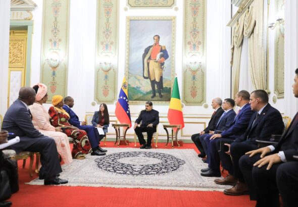 Venezuelan President Nicolás Maduro meets with Denis Christel Sassou Nguesso, minister of International Cooperation and Promotion of Public-Private Partnership of the Republic of Congo, accompanied by the Congolese delegation at Miraflores Palace, August 3, 2023. Photo: Presidential Press.