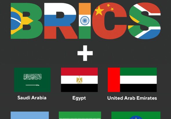 Graphic depicting both the original five members of BRICS (Brazil, Russia, India, China and South Africa) and the six additional states (Saudi Arabia, Egypt, United Arab Emirates, Argentina, Iran and Ethiopia). Photo: People's Daily.