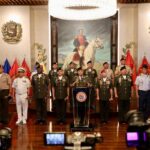 Venezuelan Defense Minister Vladimir Padrino López, accompanied by FANB officials, condemn the call for a military coup made by far-right opposition politicians. Photo: X/@NicolasMaduro.