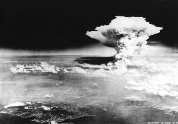 A mushroom cloud rises above Hiroshima after the US dropped a nuclear bomb on the city on August 6, 1945. Photo: Hiroshima Peace Memorial Museum.