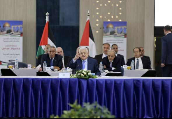 Palestinian authority head Mahmoud Abbas speaking during the meeting in Cairo on July 30, 2023. Photo: Alsekeh.