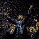 Argentinian economist and self-defined libertarian celebrating his victory in the primary elections (PASO) on Sunday, August 1, 2023. Photo: X/@jmilei.