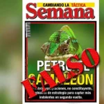 Semana magazine cover with a "falso" (fake) stamp on it. Photo: Semana magazine/File photo.