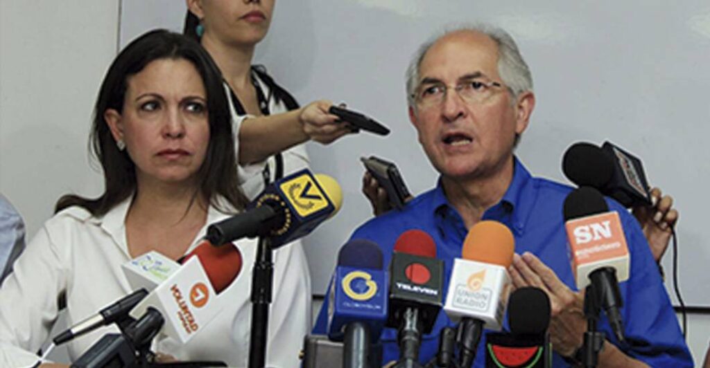 María Corina Machado and Antonio Ledezma giving statements to the press in 2015. File photo.