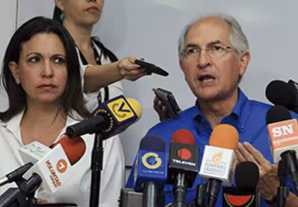 María Corina Machado and Antonio Ledezma giving statements to the press in 2015. File photo.