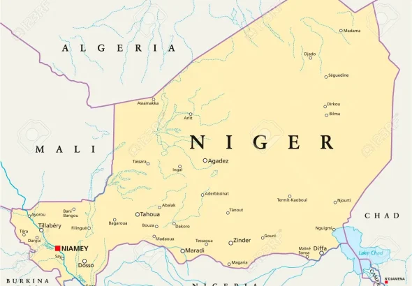 Map of Niger with capital Niamey in red. File photo.
