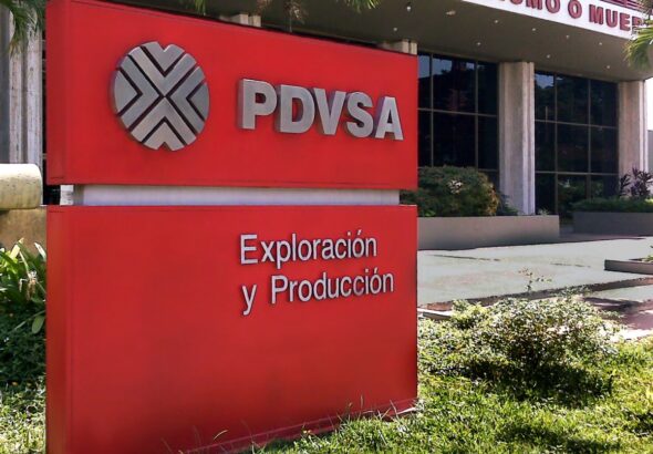 Venezuelan national oil company PDVSA's logo outside its headquarters. File photo.