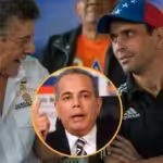 Photo composition showing Henry Ramos Allup (left) speaking with Henrique Capriles (right) and a circle frame with the face of Manuel Rosales. Photo: Orinoco Tribune.