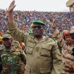 Leaders of the National Council for the Safeguard of the Homeland, Niger's ruling military junta, at a rally on August 6. Photo: Balima Boureima/Anadolu Agency.