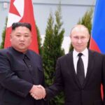 North Korean leader Kim Jong Un shakes hands with Russian President Vladimir Putin in Vladivostok, Russia, in this undated photo released on April 25, 2019 . Photo: North Korea's Central News Agency (KCNA)/Reuters.