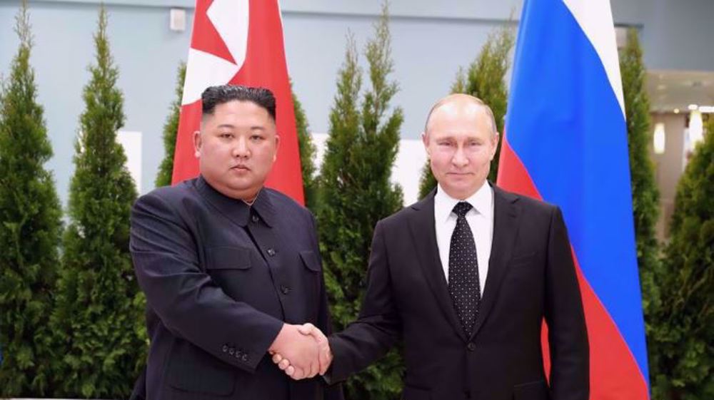 North Korean leader Kim Jong Un shakes hands with Russian President Vladimir Putin in Vladivostok, Russia, in this undated photo released on April 25, 2019 . Photo: North Korea's Central News Agency (KCNA)/Reuters.
