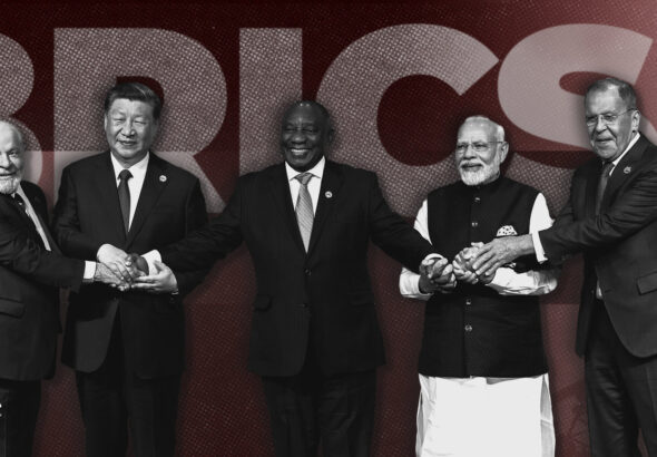 From left to right: President Luiz Inacio Lula da Silva of Brazil; Chinese President Xi Jinping; South African President Cyril Ramaphosa; Prime Minister Narendra Modi of India; and Russian Foreign Minister Sergei Lavrov. Photo: AFP.
