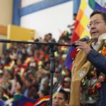 Bolivian President Luis Arce addressing the participants of the third meeting of the Trade Union Confederation of Indigenous Intercultural Communities of Bolivia (CSCIOB) in Sucre, Bolivia, on Saturday, August 12, 2023. Photo: Abi.bo.