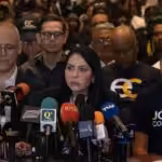 Anti-Chavista politician Delsa Solórzano during a press conference. Photo: RedRadioVE/File photo.