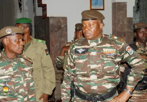 General Abdourahamane Tchiani, during a meeting with ministers in Niamey, July 28, 2023. Photo: Balima Boureima, Reuters.