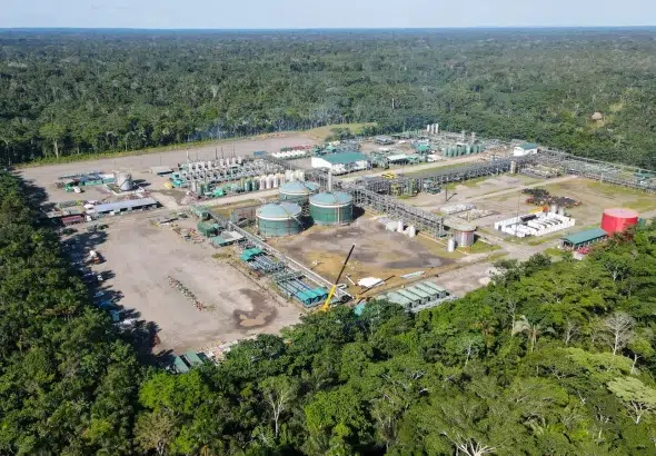 Aerial photo of the Tiputini Processing Center of state-owned Petroecuador in Yasuni National Park, northeastern Ecuador. Rodrigo Buendia/AFP via Getty Images.