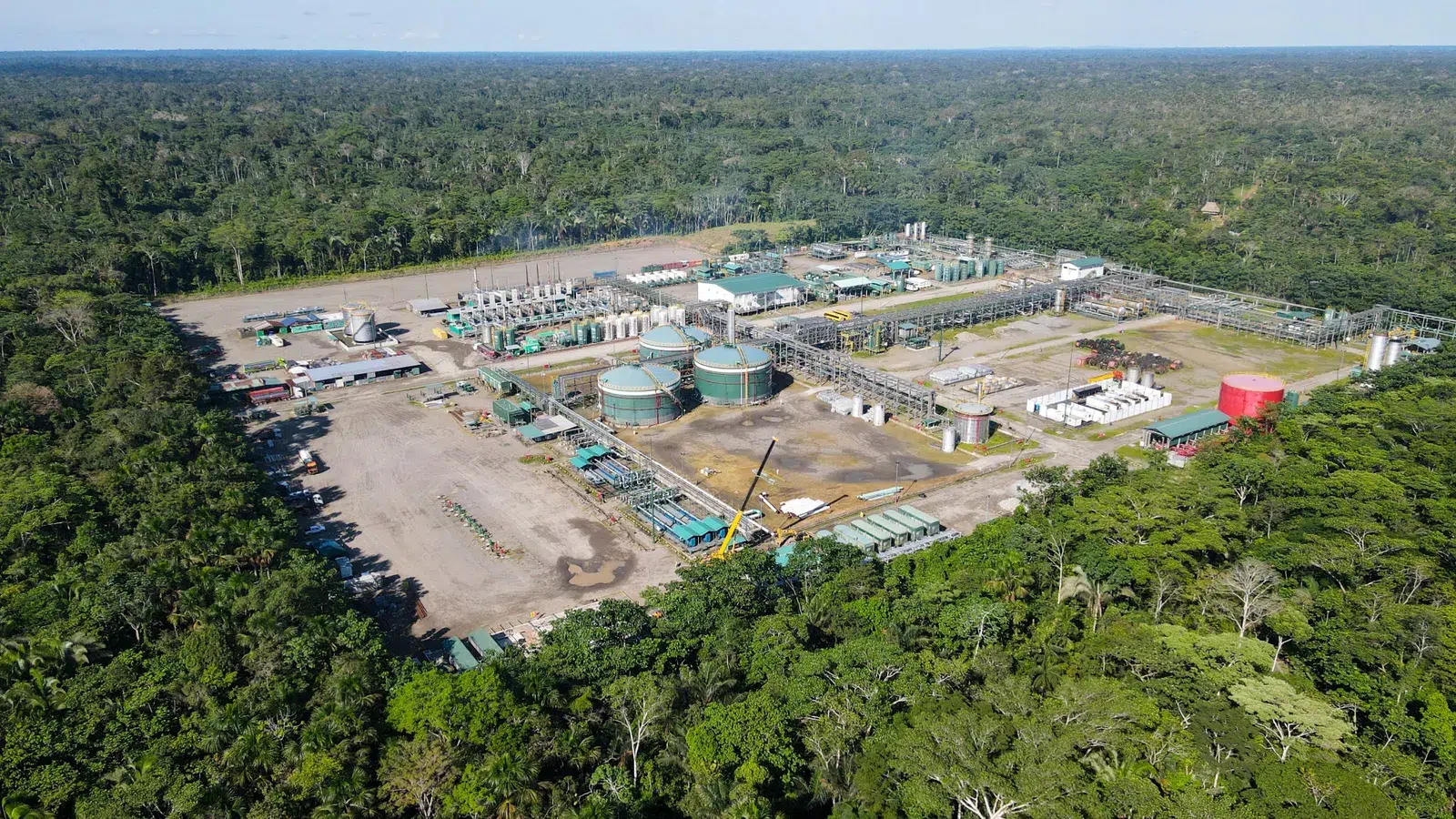 Aerial photo of the Tiputini Processing Center of state-owned Petroecuador in Yasuni National Park, northeastern Ecuador. Rodrigo Buendia/AFP via Getty Images.