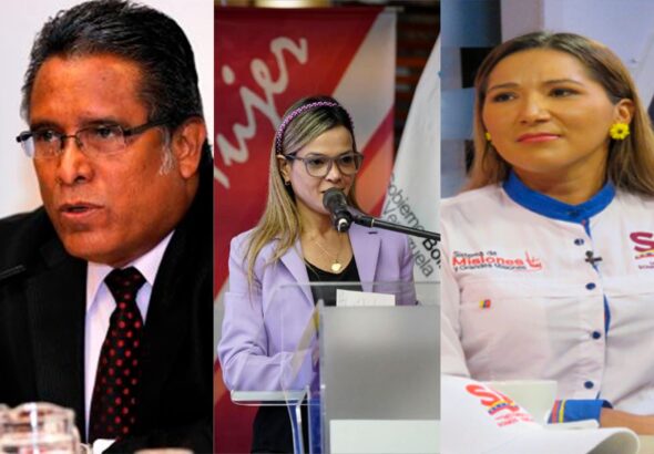 From left to right, newly appointed ministers: José Félix Rivas (Industries and National Production), Dhéliz Álvarez (National Commerce), and Jhoanna Gabriela Carrillo Malavé (Urban Agriculture). Photo: Crónica Uno.