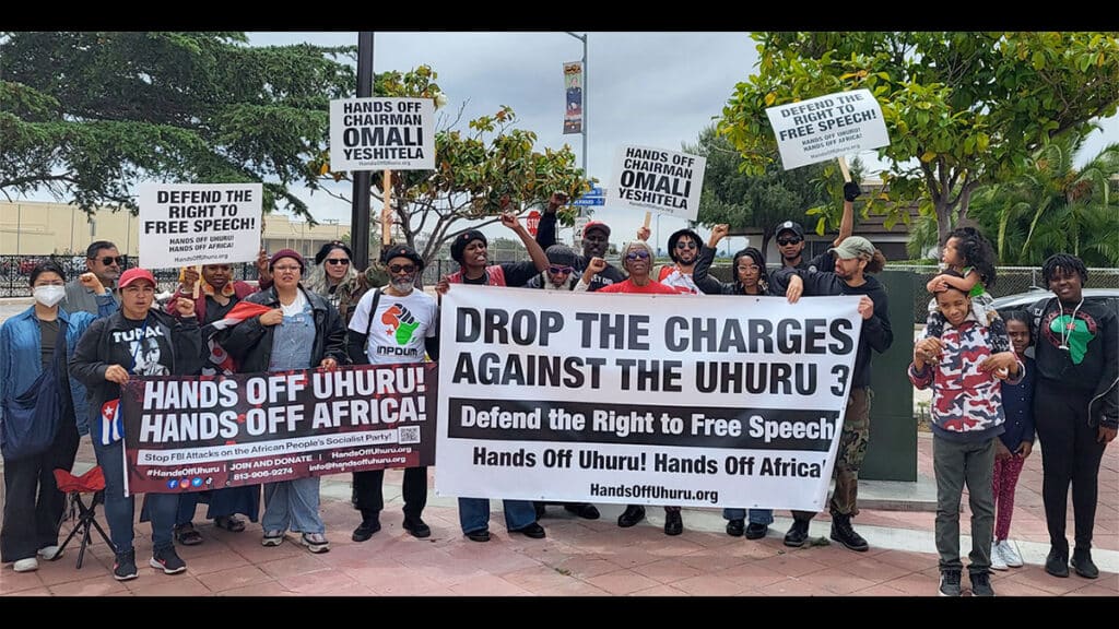 Protest in support of the Uhuru Movement and demanding the US Department of Justice end its lawfare against the US Black Nationalist organization. Photo: Hands Off Uhuru.