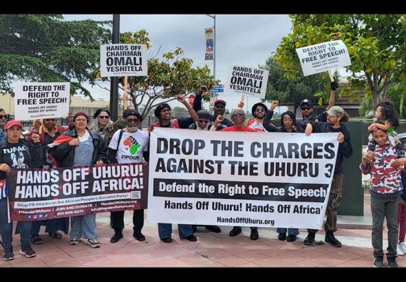 Protest in support of the Uhuru Movement and demanding the US Department of Justice end its lawfare against the US Black Nationalist organization. Photo: Hands Off Uhuru.
