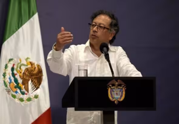 Colombian President Gustavo Petro speaks during the closing of the Latin American and Caribbean Conference for Life, Peace and Development, during the visit of Mexican President Andrés Manuel López Obrador, in Cali, Colombia, September 9, 2023. Photo: Colombian Presidency.