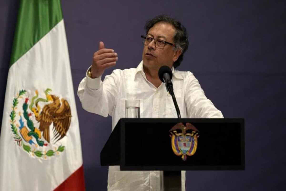Colombian President Gustavo Petro speaks during the closing of the Latin American and Caribbean Conference for Life, Peace and Development, during the visit of Mexican President Andrés Manuel López Obrador, in Cali, Colombia, September 9, 2023. Photo: Colombian Presidency.