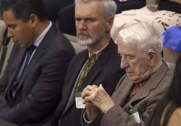 Ukrainian Nazi, Jaroslav Hunka, waiting in the Parliament Gallery before he was honoured by a joint parliament and senate sitting of Canada’s House of Commons, to hear Ukrainian President Volodymyr Zelensky’s speech. Photo: Hindustan Times.