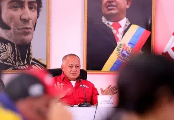 First vice president of the PSUV Diodado Cabello during the weekly PSUV press conference on Monday, September 11, 2023. Photo: Con el Mazo Dando.