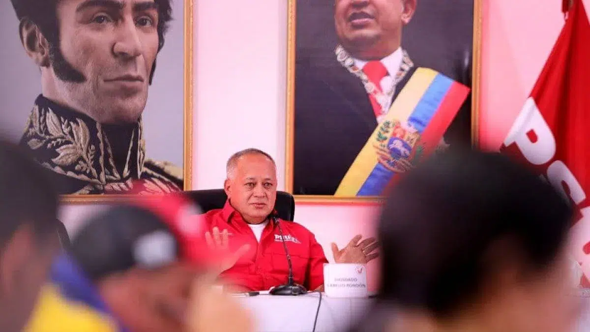 First vice president of the PSUV Diodado Cabello during the weekly PSUV press conference on Monday, September 11, 2023. Photo: Con el Mazo Dando.