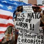 Image from a US protest against US/NATO’s actions in Libya. Photo: Al Mayadeen English.