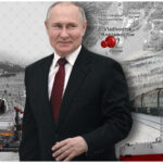 Image with President Vladimir Putin (Center) over various forms of public infrastructure. Photo: the Cradle.