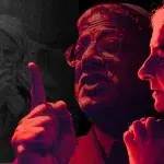 Photo composition: A woman with her hands on her face showing suffering (left), Itamar Ben-Gvir (center) and Golda Meir (right). Photo: MintPress News.