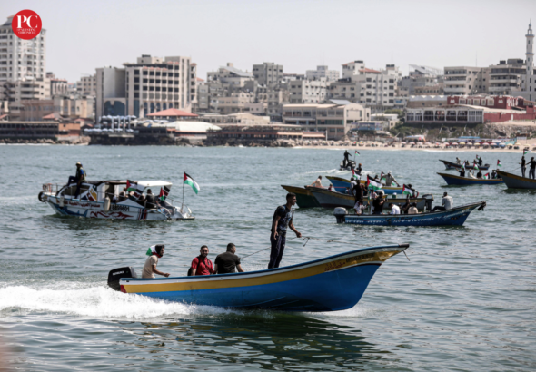 Palestinians take to the sea, to protest the Israeli siege as part of an international campaign. Photo: Mahmoud Ajjour, The Palestine Chronicle.