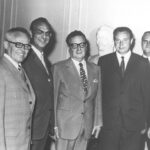 March 14, 1973: A GDR delegation visits President Salvador Allende (Right to Left) Ambassador Harry Spindler, interpreter Dr. Apel, Vice Minister of Finance Ernst Höfner, President Salvador Allende, Prof. Gerhard Scholl, Plan Commission, Dr. Emil Jarosch, Economic Council Erfurt, and Jürgen Macht, interpreter. Photo: IFDDR.
