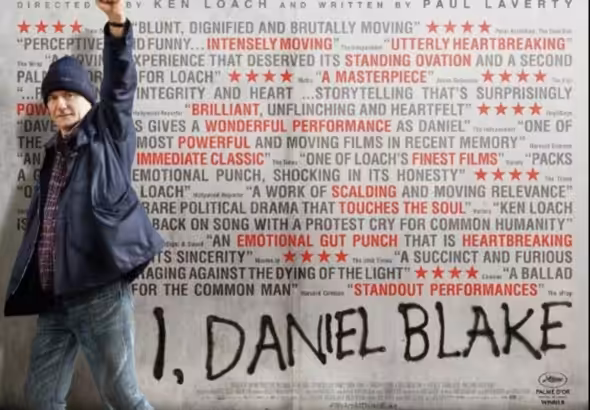 Poster of British filmmaker Ken Loach's award-winning 2016 film I, Daniel Blake. File photo.