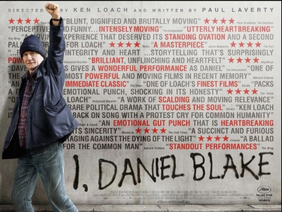 Poster of British filmmaker Ken Loach's award-winning 2016 film I, Daniel Blake. File photo.