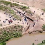 Drone shot of canal being built to use water from the Massacre River to irrigate land on the Maribaroux Plain. Photo: Haïti Liberté.