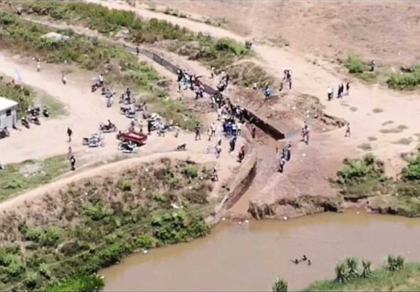 Drone shot of canal being built to use water from the Massacre River to irrigate land on the Maribaroux Plain. Photo: Haïti Liberté.