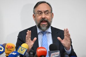 The head of the Venezuelan opposition's self-styled National Primaries Commission, Jesús María Casal, at a press conference. Photo: EFE.
