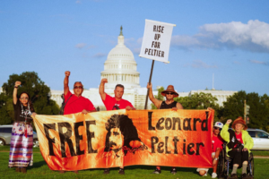 Leading up to the Free Leonard Peltier Rally 79th Birthday Action on September 12th, Indigenous Peoples from across Turtle Island joined together to voice the demand to #FreeLeonardPeltier. Photo: Willi White for NDN Collective.