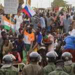 Protest outside the French military base in Niger's capital Niamey on September 2. Photo: EPA/ISSIFOU DJIBO.
