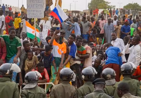 Protest outside the French military base in Niger's capital Niamey on September 2. Photo: EPA/ISSIFOU DJIBO.