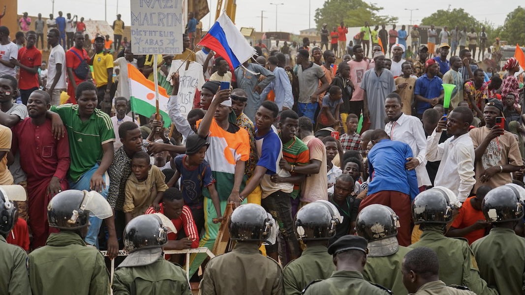 Protest outside the French military base in Niger's capital Niamey on September 2. Photo: EPA/ISSIFOU DJIBO.