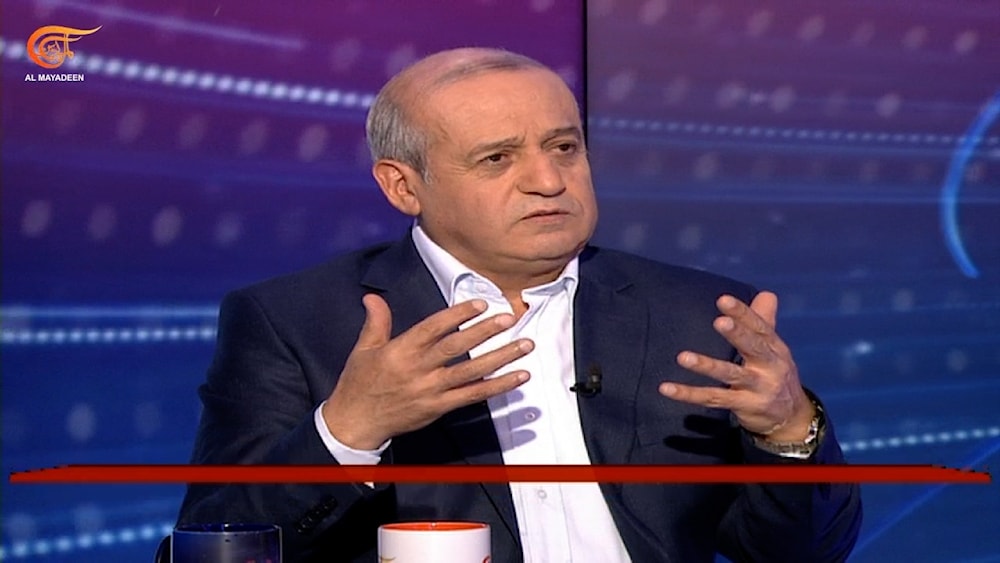 Deputy general secretary of the Popular Front for the Liberation of Palestine (PFLP), Jamil Mezher, in interview with Al Mayadeen. Photo: Al Mayadeen.