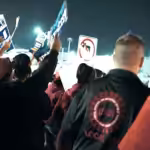 Strikers and supporters in the early hours Friday at a Ford plant in Wayne, Michingan. Photo: UAW, Twitter.