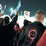 Strikers and supporters in the early hours Friday at a Ford plant in Wayne, Michingan. Photo: UAW, Twitter.